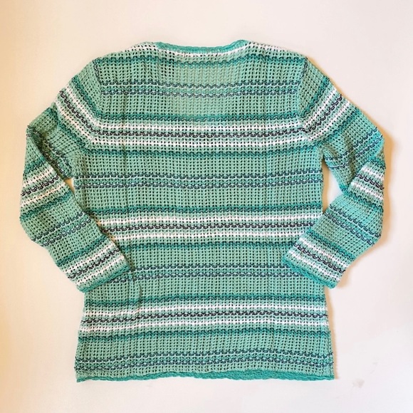 Liz Claiborne Womens Open Knit Blouse Sz M Green Stripes V-Neck 3/4 Sleeve - Picture 6 of 9